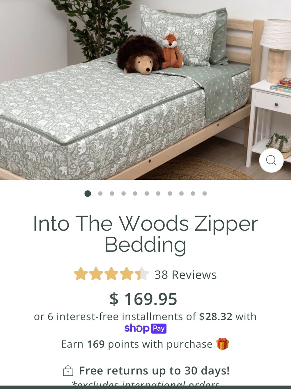 Beddy’s Into The Woods Zipper Bedding - Sage Green, Full Size